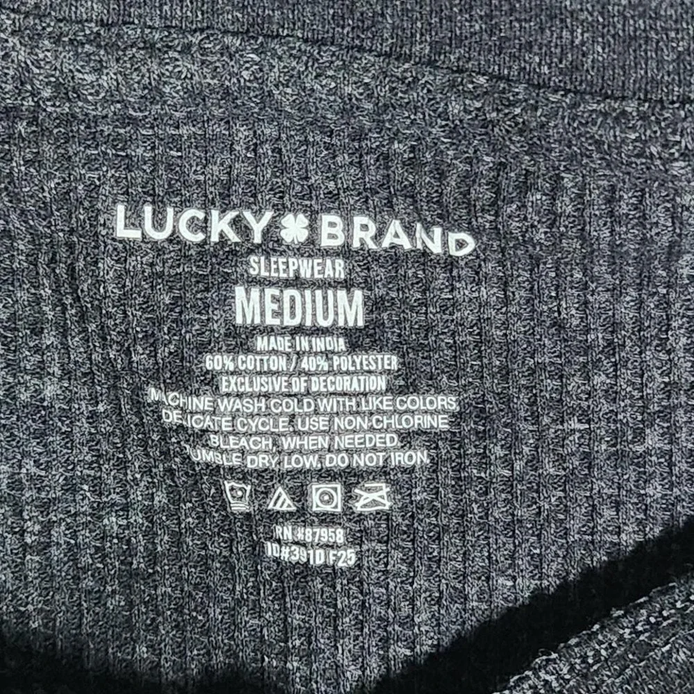 Lucky Brand Y2K Medium Charcoal Grey Waffle Knit Henley Long Sleeve Sleep Top